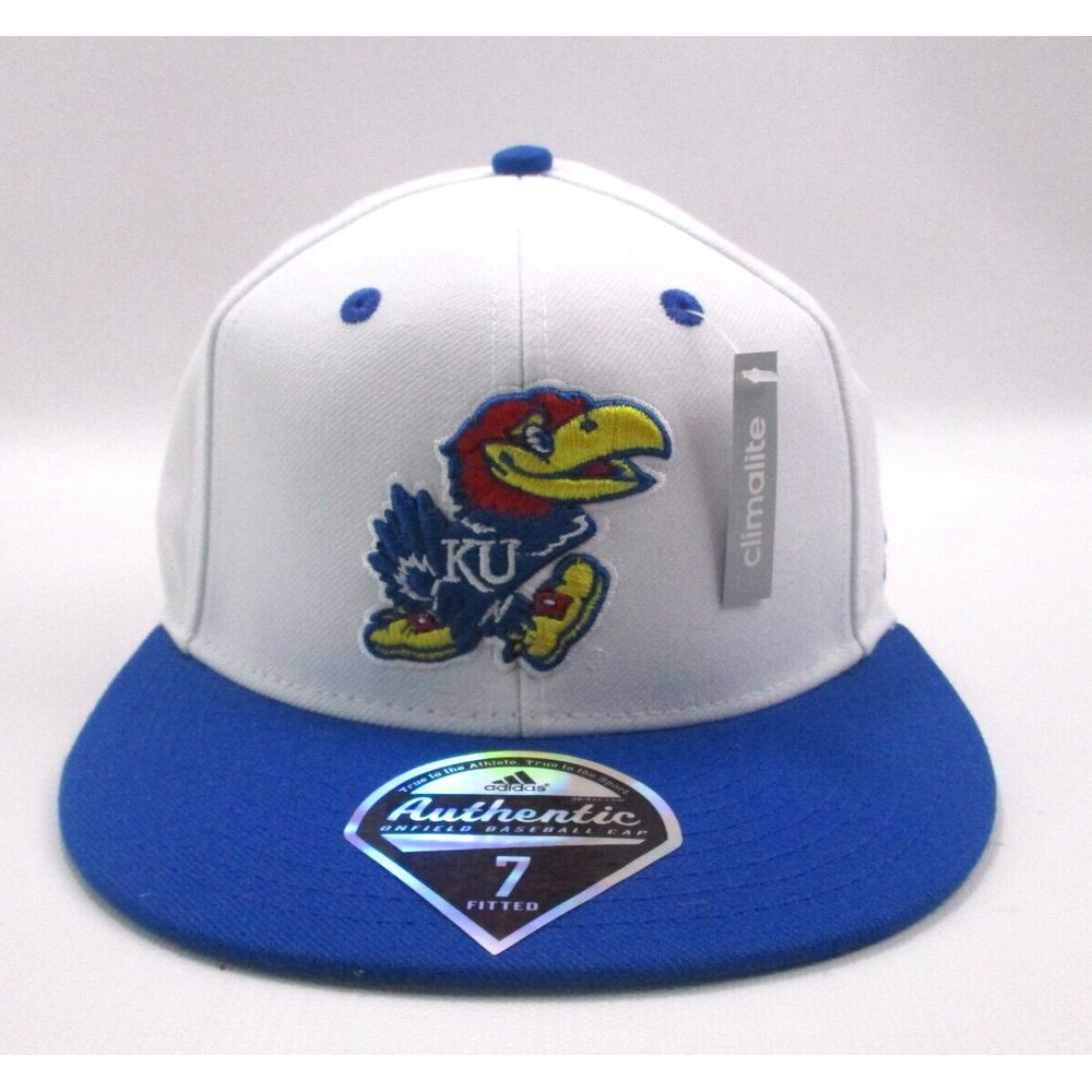 Kansas University Jayhawks Fitted Adidas‎ White / Blue Baseball Hat Size 7